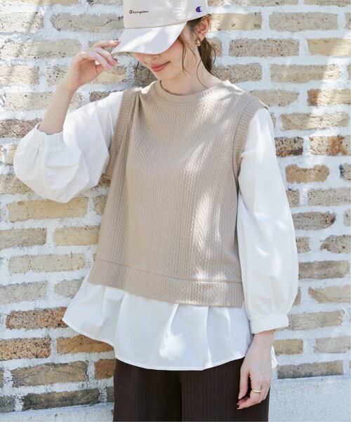 ikka(イッカ)の「【親子コーデ】ケーブル柄レイヤードプルオーバー(Tシャツ/カットソー・レディース・ブラック/ブルー/グリーン/ベージュ・M/L/S)」の17枚目の写真