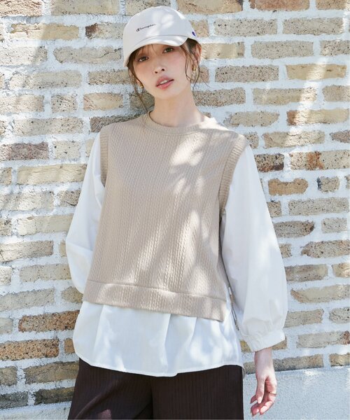 ikka(イッカ)の「【親子コーデ】ケーブル柄レイヤードプルオーバー(Tシャツ/カットソー・レディース・ブラック/ブルー/グリーン/ベージュ・M/L/S)」の18枚目の写真