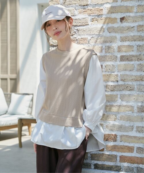 ikka(イッカ)の「【親子コーデ】ケーブル柄レイヤードプルオーバー(Tシャツ/カットソー・レディース・ブラック/ブルー/グリーン/ベージュ・M/L/S)」の19枚目の写真