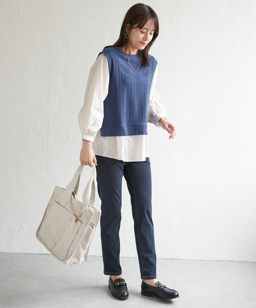ikka(イッカ)の「【親子コーデ】ケーブル柄レイヤードプルオーバー(Tシャツ/カットソー・レディース・ブラック/ブルー/グリーン/ベージュ・M/L/S)」の16枚目の写真