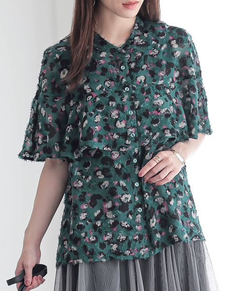 n'OrLABEL（ノアールレーベル）の「『カットジャカードプリントフレア袖ブラウス』（シャツ/ブラウス・レディース・ベージュ/グリーン/ブラック・1/2）」の8枚目の写真