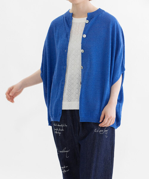 nop de nod(ノップドゥノッド)の「リネンレーヨン6分袖2wayポンチョニット(カーディガン/ボレロ・レディース・グレー/レッド/ダークブルー/ネイビー・M)」の4枚目の写真