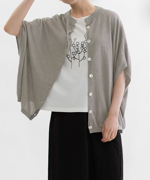 nop de nod(ノップドゥノッド)の「リネンレーヨン6分袖2wayポンチョニット(カーディガン/ボレロ・レディース・グレー/レッド/ダークブルー/ネイビー・M)」の2枚目の写真