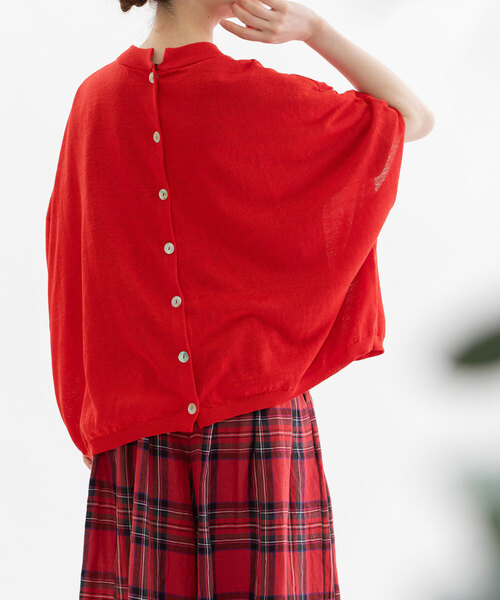 nop de nod(ノップドゥノッド)の「リネンレーヨン6分袖2wayポンチョニット(カーディガン/ボレロ・レディース・グレー/レッド/ダークブルー/ネイビー・M)」の1枚目の写真