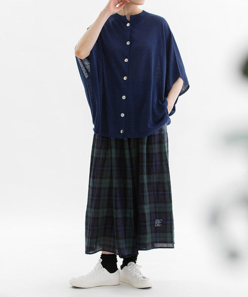 nop de nod(ノップドゥノッド)の「リネンレーヨン6分袖2wayポンチョニット(カーディガン/ボレロ・レディース・グレー/レッド/ダークブルー/ネイビー・M)」の17枚目の写真