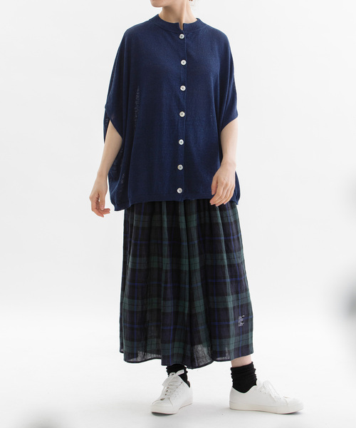 nop de nod(ノップドゥノッド)の「リネンレーヨン6分袖2wayポンチョニット(カーディガン/ボレロ・レディース・グレー/レッド/ダークブルー/ネイビー・M)」の18枚目の写真