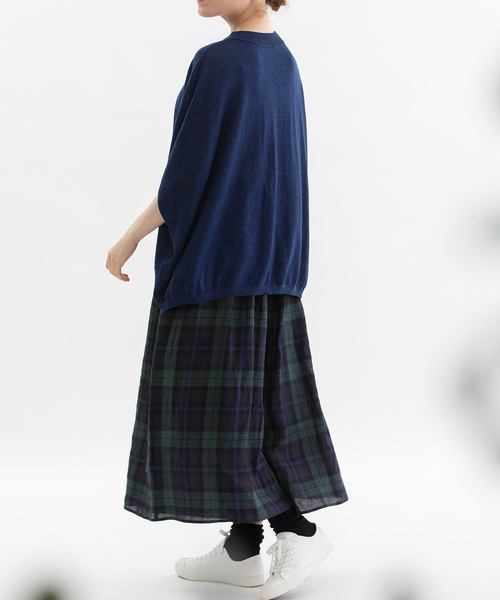 nop de nod(ノップドゥノッド)の「リネンレーヨン6分袖2wayポンチョニット(カーディガン/ボレロ・レディース・グレー/レッド/ダークブルー/ネイビー・M)」の19枚目の写真