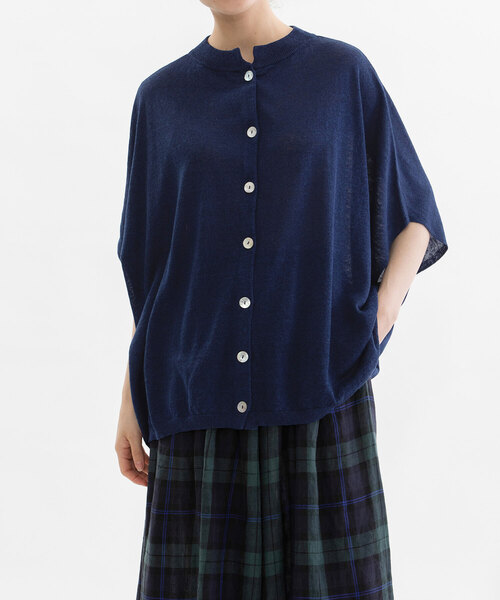 nop de nod(ノップドゥノッド)の「リネンレーヨン6分袖2wayポンチョニット(カーディガン/ボレロ・レディース・グレー/レッド/ダークブルー/ネイビー・M)」の20枚目の写真