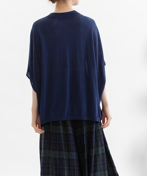 nop de nod(ノップドゥノッド)の「リネンレーヨン6分袖2wayポンチョニット(カーディガン/ボレロ・レディース・グレー/レッド/ダークブルー/ネイビー・M)」の10枚目の写真