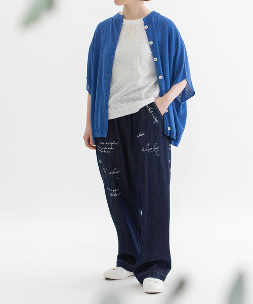 nop de nod(ノップドゥノッド)の「リネンレーヨン6分袖2wayポンチョニット(カーディガン/ボレロ・レディース・グレー/レッド/ダークブルー/ネイビー・M)」の11枚目の写真