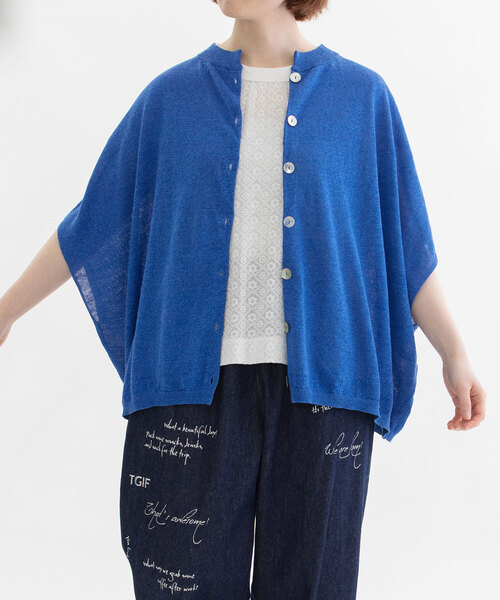 nop de nod(ノップドゥノッド)の「リネンレーヨン6分袖2wayポンチョニット(カーディガン/ボレロ・レディース・グレー/レッド/ダークブルー/ネイビー・M)」の14枚目の写真