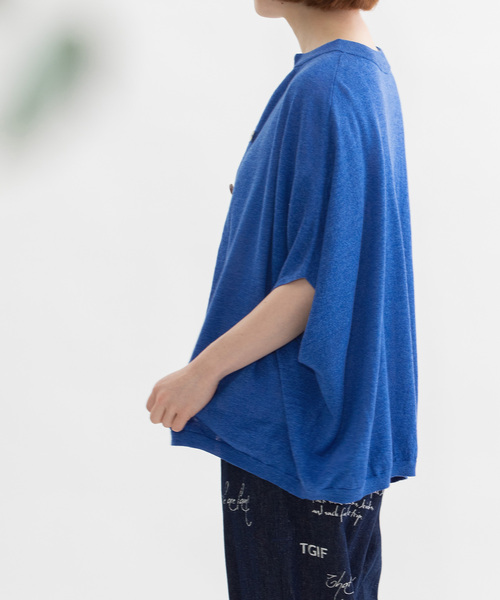 nop de nod(ノップドゥノッド)の「リネンレーヨン6分袖2wayポンチョニット(カーディガン/ボレロ・レディース・グレー/レッド/ダークブルー/ネイビー・M)」の15枚目の写真