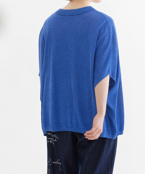 nop de nod(ノップドゥノッド)の「リネンレーヨン6分袖2wayポンチョニット(カーディガン/ボレロ・レディース・グレー/レッド/ダークブルー/ネイビー・M)」の5枚目の写真