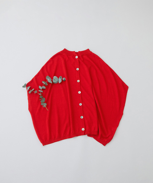 nop de nod(ノップドゥノッド)の「リネンレーヨン6分袖2wayポンチョニット(カーディガン/ボレロ・レディース・グレー/レッド/ダークブルー/ネイビー・M)」の6枚目の写真