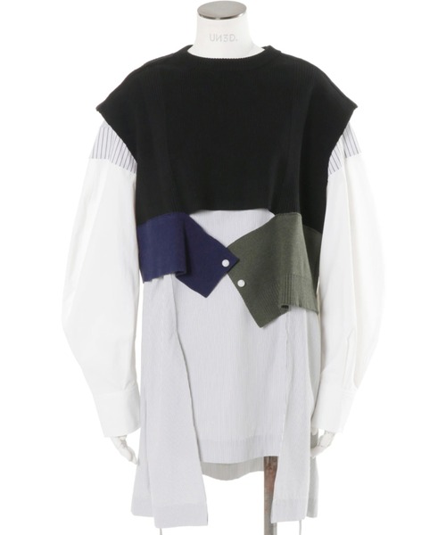 UN3D.（アンスリード）の「UN3D./アンスリード/KNIT VEST DOCKING SHIRT/ニットベストドッキングシャツ（シャツ/ブラウス・レディース・グレー/その他・36）」の3枚目の写真