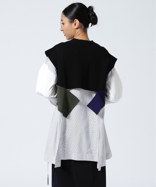 セール】UN3D./アンスリード/KNIT VEST DOCKING SHIRT/ニットベスト