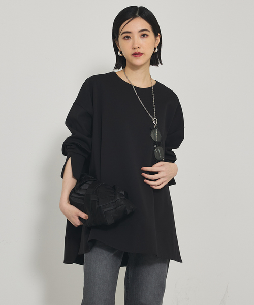 qualite（カリテ）の「ツイルダンボールプルオーバー/秋服/冬服/オフィスカジュアル/体系カバー（スウェット・レディース・ブラック/ベージュ/オフホワイト・フリー）」の4枚目の写真