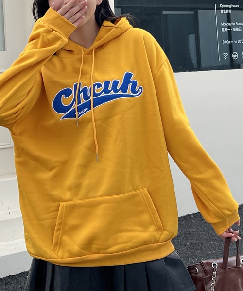 ARCADE（アーケード）の「韓国風 春服 オーバーサイズ カレッジロゴ フーディー スウェット パーカー -ARCADE Limited Line-（パーカー・レディース・グレー/グリーン/イエロー・FREE）」の3枚目の写真