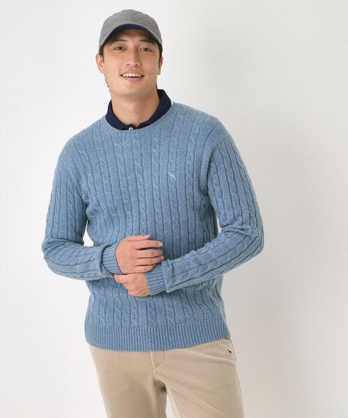 adabat（アダバット）の「ケーブル柄クルーネックニット（ニット/セーター・メンズ・ライトブルー/レッド系1/ブラック/ライトグレー・50/48/46）」の3枚目の写真
