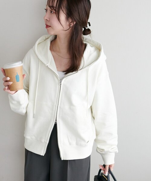 DISCOAT(ディスコート)の「裏毛Wジップパーカー(パーカー・レディース・ネイビー/アイボリー/ライトグレー・FREE)」の6枚目の写真