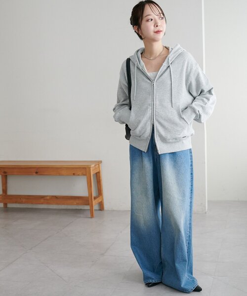 DISCOAT(ディスコート)の「裏毛Wジップパーカー(パーカー・レディース・ネイビー/アイボリー/ライトグレー・FREE)」の19枚目の写真