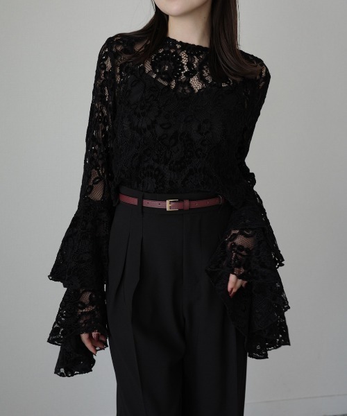 ベロアレースボリュームスリーブブラウス（シャツ/ブラウス）｜anuans