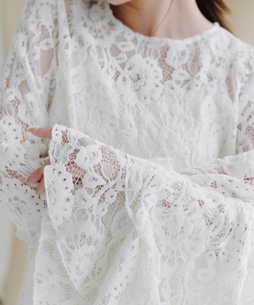 ベロアレースボリュームスリーブブラウス（シャツ/ブラウス）｜anuans