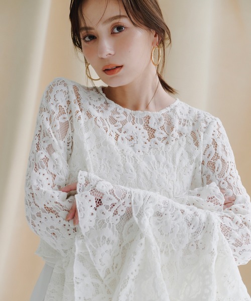 ベロアレースボリュームスリーブブラウス（シャツ/ブラウス）｜anuans