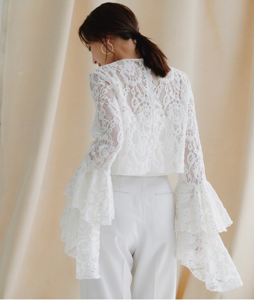 ベロアレースボリュームスリーブブラウス（シャツ/ブラウス）｜anuans