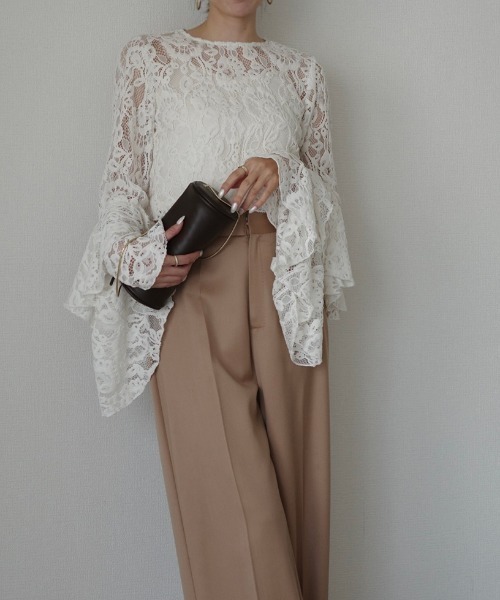 ベロアレースボリュームスリーブブラウス（シャツ/ブラウス）｜anuans