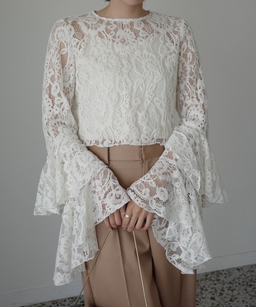 ベロアレースボリュームスリーブブラウス（シャツ/ブラウス）｜anuans