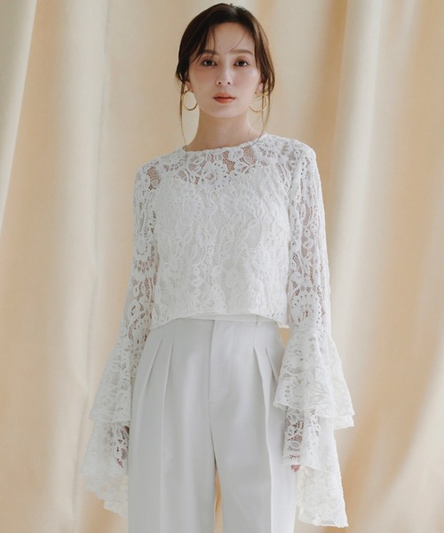 ベロアレースボリュームスリーブブラウス（シャツ/ブラウス）｜anuans