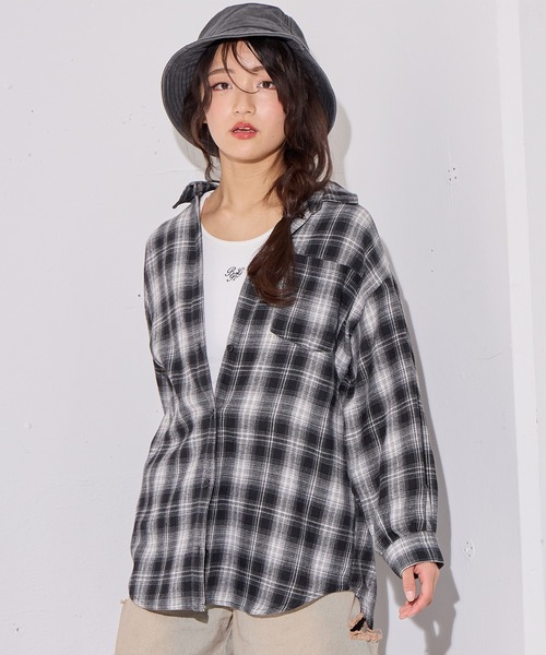 BISKEE（ビスキー）の「フード付きBIGチェックシャツ（シャツ/ブラウス・キッズ・ブラック/ネイビー・140cm/150cm/160cm/130cm）」の9枚目の写真