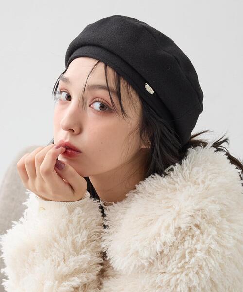 INGNI（イング）の「プレート付フェイクウールベレー（ハンチング/ベレー帽・レディース・ブラック/ベージュ・ONE SIZE）」の2枚目の写真