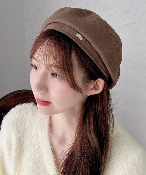INGNI（イング）の「プレート付フェイクウールベレー（ハンチング/ベレー帽・レディース・ブラック/ベージュ・ONE SIZE）」の4枚目の写真