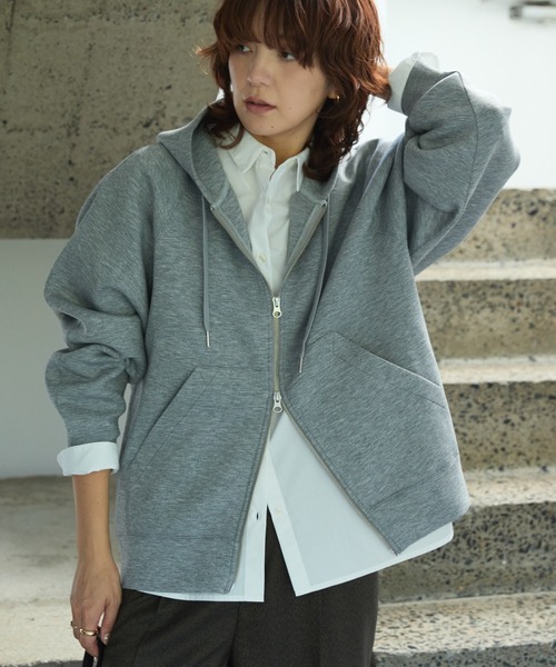 AMERICAN HOLIC（アメリカンホリック）の「ダンボールポンチZIPパーカー（パーカー・レディース・ブラック/杢グレー/グレイッシュベージュ/グレー系その他2・M/L）」の3枚目の写真