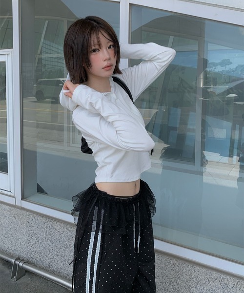 anyonemore（エニワンモア）の「レースラインドット柄ワイドトラックパンツ（その他パンツ・レディース・ブラック/ネイビー/アイボリー・FREE）」の10枚目の写真