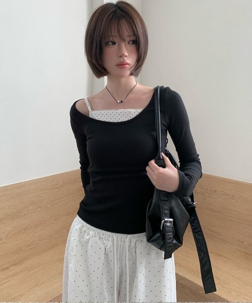 anyonemore（エニワンモア）の「レースラインドット柄ワイドトラックパンツ（その他パンツ・レディース・ブラック/ネイビー/アイボリー・FREE）」の5枚目の写真