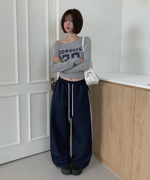 anyonemore（エニワンモア）の「レースラインドット柄ワイドトラックパンツ（その他パンツ・レディース・ブラック/ネイビー/アイボリー・FREE）」の21枚目の写真