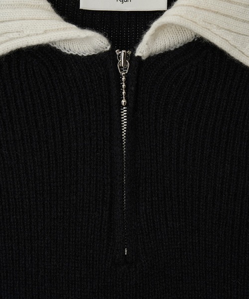 Kijun(キジュン)の「Kijun/キジュン Half Zip-Up Knit Dress リブ編み ウールニットワンピース(ワンピース・レディース・ブラック・S/M)」の3枚目の写真