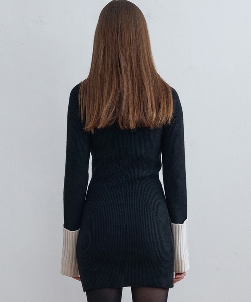 Kijun(キジュン)の「Kijun/キジュン Half Zip-Up Knit Dress リブ編み ウールニットワンピース(ワンピース・レディース・ブラック・S/M)」の6枚目の写真