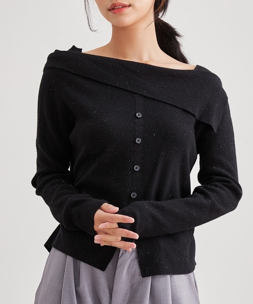 Lace Ladies（レースレディース）の「フロントボタン スリット リブ ニット トップス（ニット/セーター・レディース・グレー/ブラック/アイボリー・FREE）」の3枚目の写真