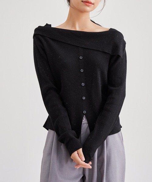 Lace Ladies（レースレディース）の「フロントボタン スリット リブ ニット トップス（ニット/セーター・レディース・グレー/ブラック/アイボリー・FREE）」の13枚目の写真