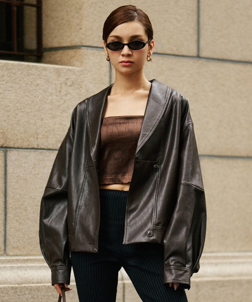 ジャケット・アウター Kei Synthetic Leather Shrunken Moto Jacket by Noir By Kei
