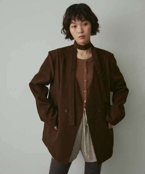 セール】ribbon no collar jacket / リボン付きノーカラージャケット