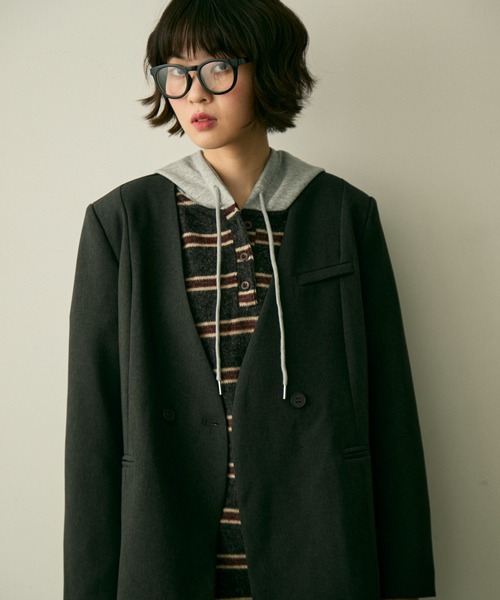 セール】ribbon no collar jacket / リボン付きノーカラージャケット