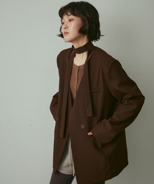 mi__na✫ プレッツェル　リボンジャケット　ブラウン full/fill.（フルフィル）の「ribbon no collar jacket / リボン付き