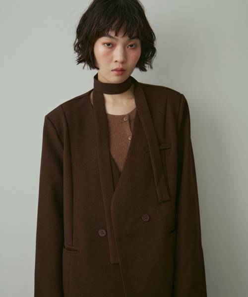 full/fill.(フルフィル)の「ribbon no collar jacket / リボン付きノーカラージャケット(ノーカラージャケット・レディース・グレー/ブラウン・FREE)」の5枚目の写真
