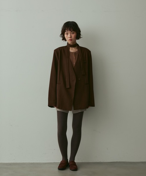 full/fill.(フルフィル)の「ribbon no collar jacket / リボン付きノーカラージャケット(ノーカラージャケット・レディース・グレー/ブラウン・FREE)」の9枚目の写真