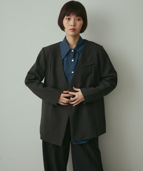 full/fill.(フルフィル)の「ribbon no collar jacket / リボン付きノーカラージャケット(ノーカラージャケット・レディース・グレー/ブラウン・FREE)」の15枚目の写真